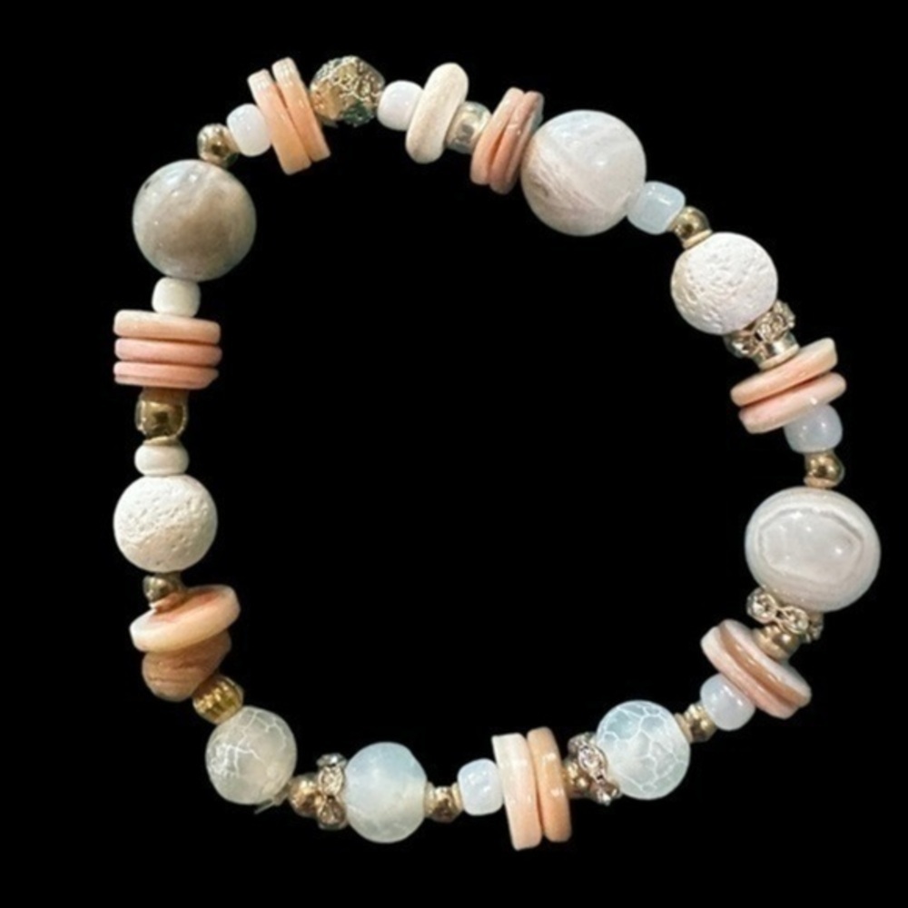 Coral White Gold Tone Beaded Stretch Bracelet